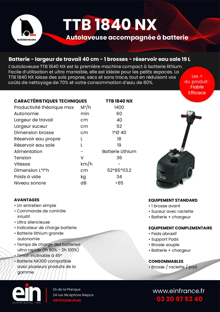 Fiches techniques du matériel de nettoyage